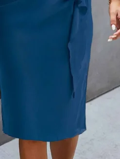 Women's Wedding Guest Cocktail Party Dress Midi Chiffon Dress Wine Blue Green Short Sleeve Solid Color Ruffle Crew Neck Evening Summer Spring Fall