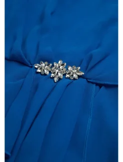 Women's Wedding Guest Cocktail Party Dress Midi Chiffon Dress Wine Blue Green Short Sleeve Solid Color Ruffle Crew Neck Evening Summer Spring Fall