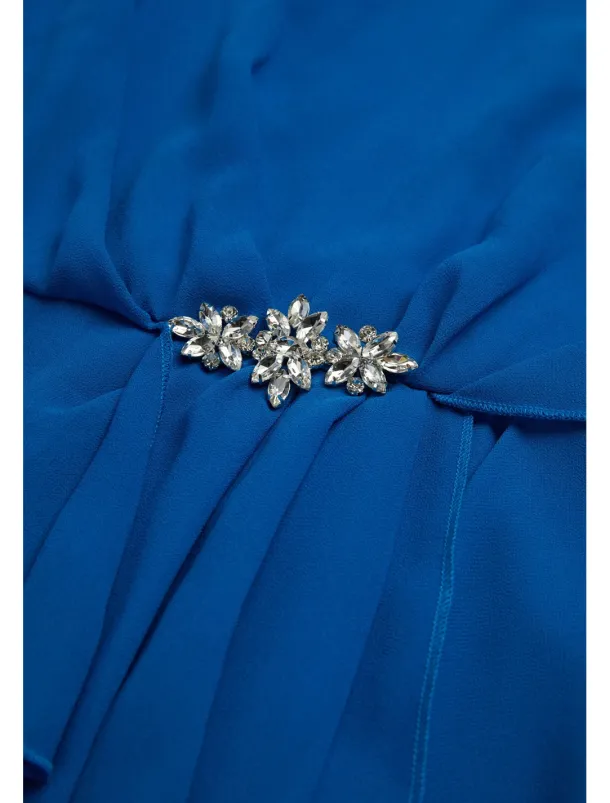 Women's Wedding Guest Cocktail Party Dress Midi Chiffon Dress Wine Blue Green Short Sleeve Solid Color Ruffle Crew Neck Evening Summer Spring Fall