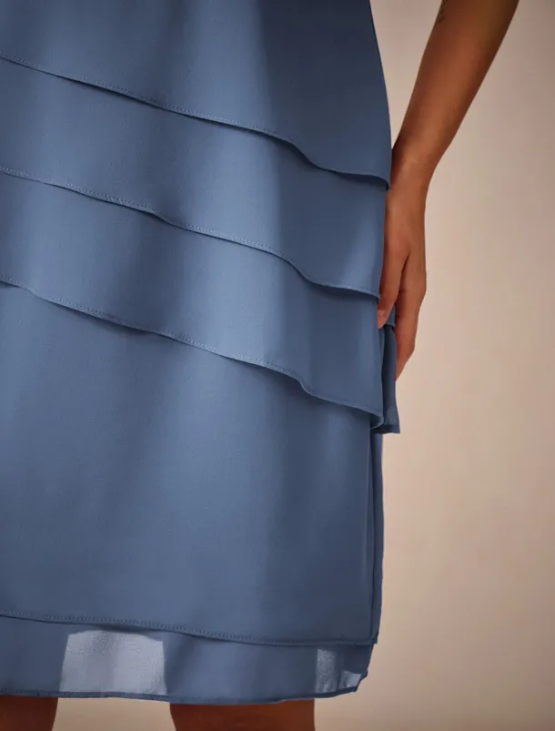 Women's Wedding Guest Cocktail Dress Chiffon Layered Plain Summer Spring Elegant Midi Dress Short Sleeve