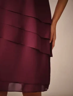 Women's Wedding Guest Cocktail Dress Chiffon Layered Plain Summer Spring Elegant Midi Dress Short Sleeve