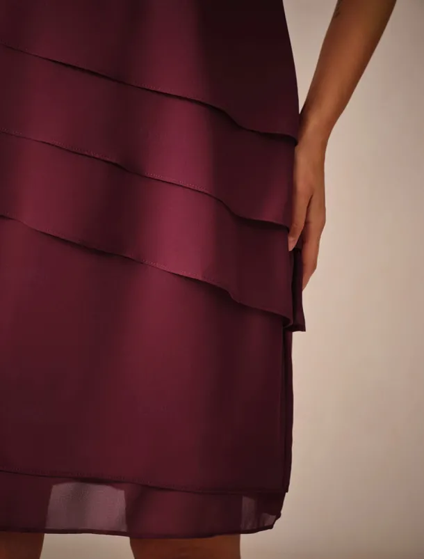 Women's Wedding Guest Cocktail Dress Chiffon Layered Plain Summer Spring Elegant Midi Dress Short Sleeve