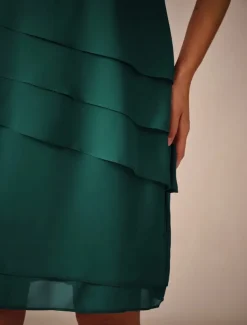 Women's Wedding Guest Cocktail Dress Chiffon Layered Plain Summer Spring Elegant Midi Dress Short Sleeve