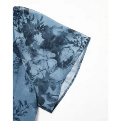 Women's Wedding Guest Party Navy Floral Chiffon Maxi Dress V Neck Vintage Elegant A Line Tiered Ruffle Cake Skirt Elastic Waist and Back Dress