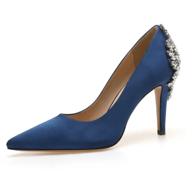 Women's Wedding Shoes Bridal Bridesmaid Pumps Office Dress Elegant White Red Dark Blue Imitation Rhinestones Crystal Satin Pointed Toe High heel Shoes Valentines Gifts Wedding Party Anniversary
