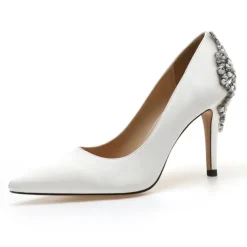 Women's Wedding Shoes Bridal Bridesmaid Pumps Office Dress Elegant White Red Dark Blue Imitation Rhinestones Crystal Satin Pointed Toe High heel Shoes Valentines Gifts Wedding Party Anniversary
