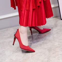 Women's Wedding Shoes Bridal Bridesmaid Pumps Office Dress Elegant White Red Dark Blue Imitation Rhinestones Crystal Satin Pointed Toe High heel Shoes Valentines Gifts Wedding Party Anniversary