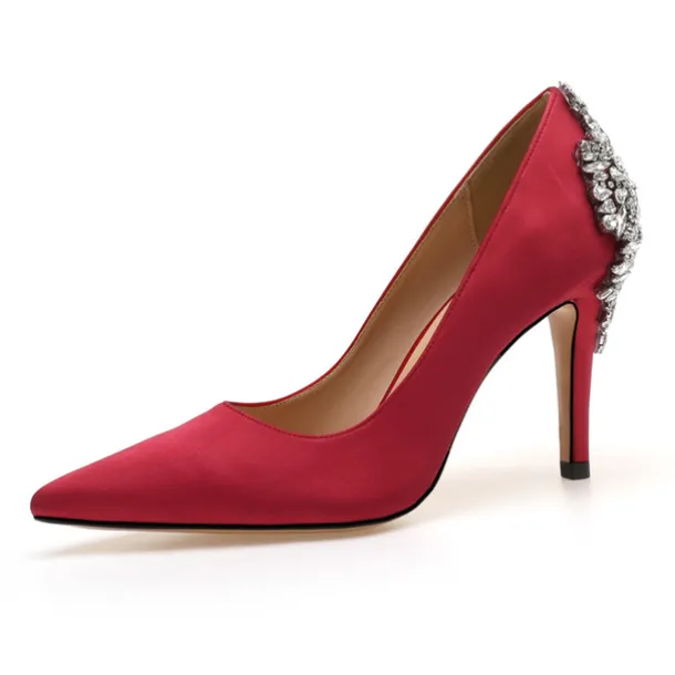 Women's Wedding Shoes Bridal Bridesmaid Pumps Office Dress Elegant White Red Dark Blue Imitation Rhinestones Crystal Satin Pointed Toe High heel Shoes Valentines Gifts Wedding Party Anniversary