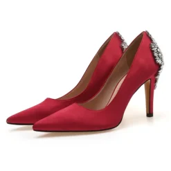 Women's Wedding Shoes Bridal Bridesmaid Pumps Office Dress Elegant White Red Dark Blue Imitation Rhinestones Crystal Satin Pointed Toe High heel Shoes Valentines Gifts Wedding Party Anniversary