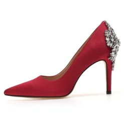 Women's Wedding Shoes Bridal Bridesmaid Pumps Office Dress Elegant White Red Dark Blue Imitation Rhinestones Crystal Satin Pointed Toe High heel Shoes Valentines Gifts Wedding Party Anniversary