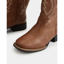 Women's Western Cowboy Boots with Embroidered Stitching – Faux Leather Mid-Calf Boots for Fall Festivals, Farm Work & Country Outfits