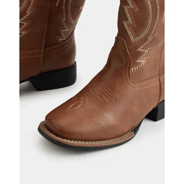 Women's Western Cowboy Boots with Embroidered Stitching – Faux Leather Mid-Calf Boots for Fall Festivals, Farm Work & Country Outfits