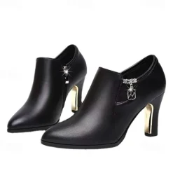 Women's White Ankle Booties – Pointed Toe High Heel Dress Boots with Zipper Detail for Elegant Office Wear, Parties & Fall Outfits