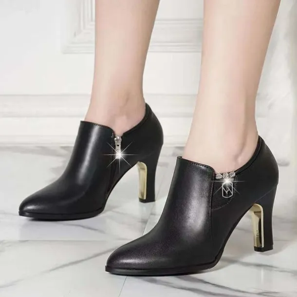 Women's White Ankle Booties – Pointed Toe High Heel Dress Boots with Zipper Detail for Elegant Office Wear, Parties & Fall Outfits