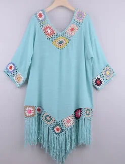 Women's White Beach Dress Mini Dress Ruffle Patchwork Vacation Beach Sexy Boho V Neck 3/4 Length Sleeve Black White Red Color