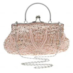 Women's White Beaded Evening Clutch Purse – Vintage Sequin Embroidered Handbag for Weddings, Formal Events, and Cocktail Parties