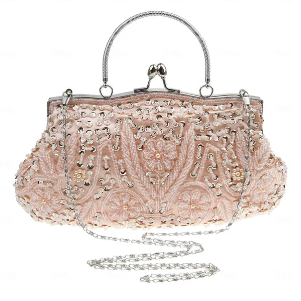 Women's White Beaded Evening Clutch Purse – Vintage Sequin Embroidered Handbag for Weddings, Formal Events, and Cocktail Parties