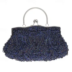 Women's White Beaded Evening Clutch Purse – Vintage Sequin Embroidered Handbag for Weddings, Formal Events, and Cocktail Parties