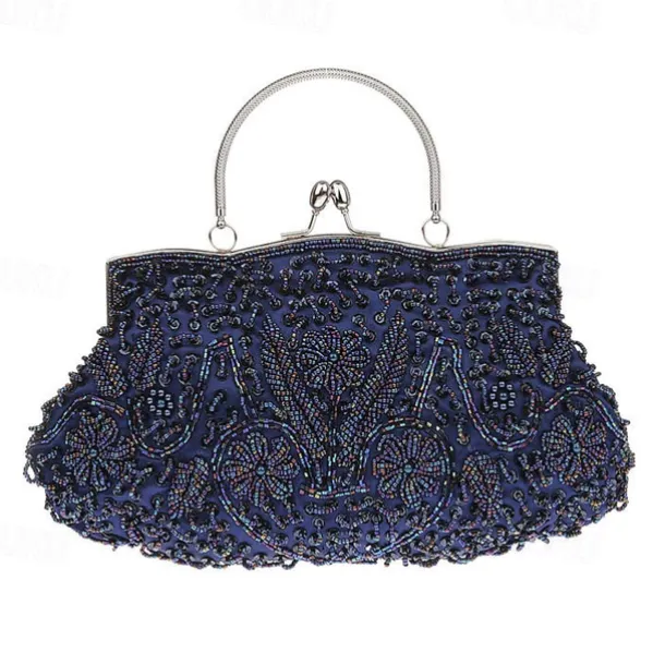 Women's White Beaded Evening Clutch Purse – Vintage Sequin Embroidered Handbag for Weddings, Formal Events, and Cocktail Parties