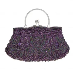 Women's White Beaded Evening Clutch Purse – Vintage Sequin Embroidered Handbag for Weddings, Formal Events, and Cocktail Parties