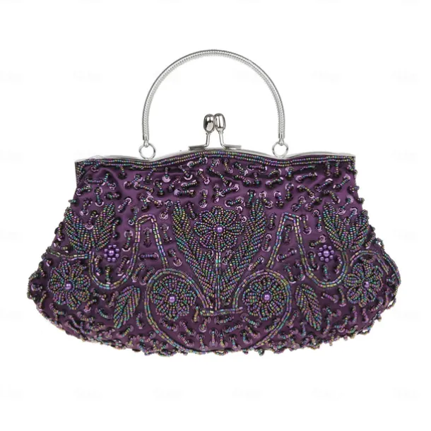 Women's White Beaded Evening Clutch Purse – Vintage Sequin Embroidered Handbag for Weddings, Formal Events, and Cocktail Parties