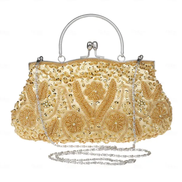 Women's White Beaded Evening Clutch Purse – Vintage Sequin Embroidered Handbag for Weddings, Formal Events, and Cocktail Parties