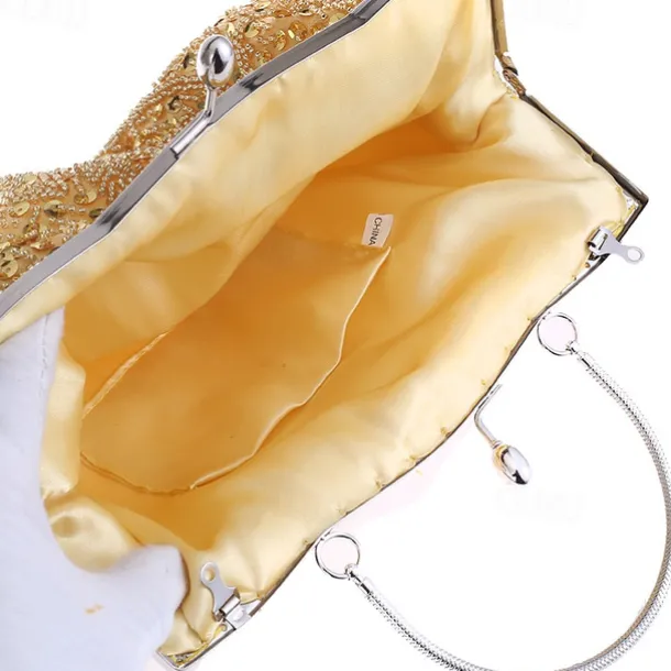 Women's White Beaded Evening Clutch Purse – Vintage Sequin Embroidered Handbag for Weddings, Formal Events, and Cocktail Parties