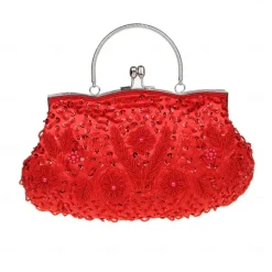 Women's White Beaded Evening Clutch Purse – Vintage Sequin Embroidered Handbag for Weddings, Formal Events, and Cocktail Parties