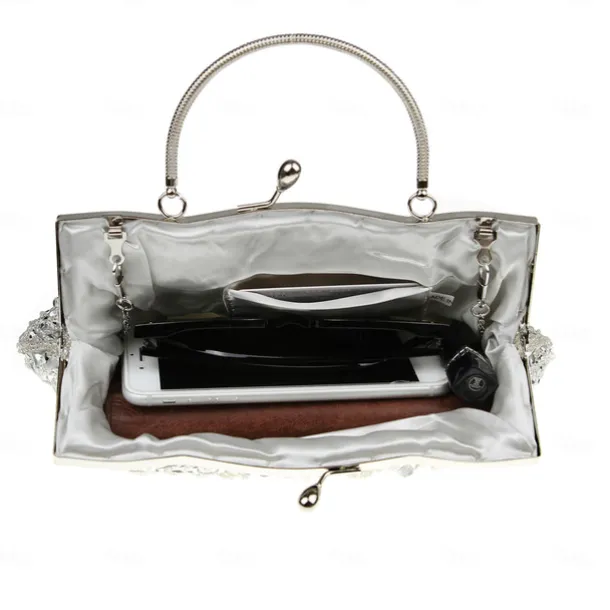 Women's White Beaded Evening Clutch Purse – Vintage Sequin Embroidered Handbag for Weddings, Formal Events, and Cocktail Parties