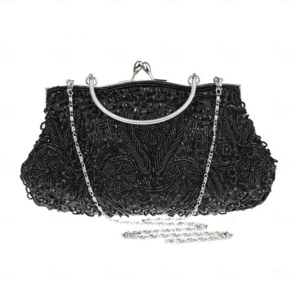 Women's White Beaded Evening Clutch Purse – Vintage Sequin Embroidered Handbag for Weddings, Formal Events, and Cocktail Parties