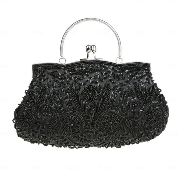 Women's White Beaded Evening Clutch Purse – Vintage Sequin Embroidered Handbag for Weddings, Formal Events, and Cocktail Parties