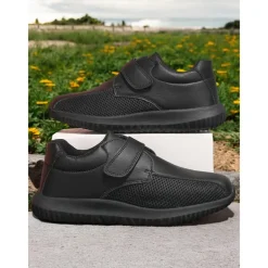 Women's White Breathable Mesh Sneakers with Velcro Strap – Lightweight Athletic Shoes for Walking and Fitness