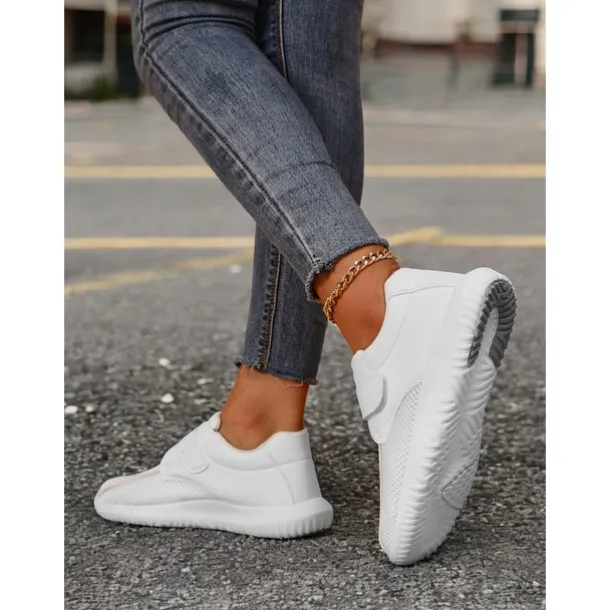 Women's White Breathable Mesh Sneakers with Velcro Strap – Lightweight Athletic Shoes for Walking and Fitness
