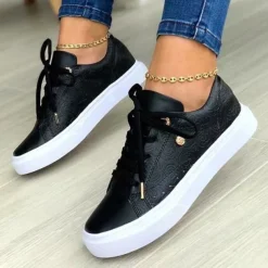 Women's White Casual Lace-Up Sneakers with Cushioned Sole - Trendy Everyday Walking Shoes