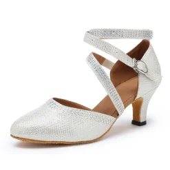 Women's White Crystal - Encrusted Strappy Dance Shoes, Soft Suede Sole & Round Toe, Elegant for Ballroom & Latin Dance