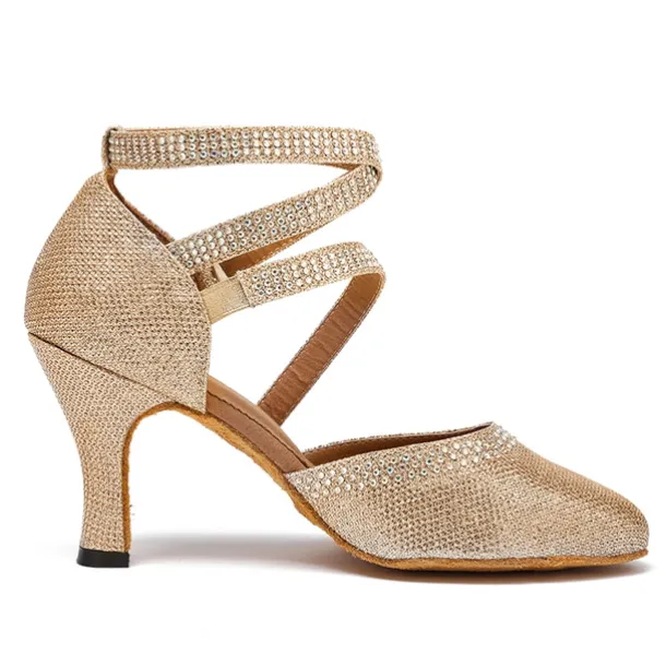 Women's White Crystal - Encrusted Strappy Dance Shoes, Soft Suede Sole & Round Toe, Elegant for Ballroom & Latin Dance