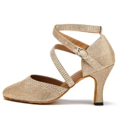 Women's White Crystal - Encrusted Strappy Dance Shoes, Soft Suede Sole & Round Toe, Elegant for Ballroom & Latin Dance