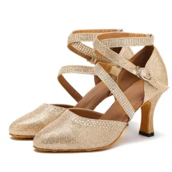 Women's White Crystal - Encrusted Strappy Dance Shoes, Soft Suede Sole & Round Toe, Elegant for Ballroom & Latin Dance