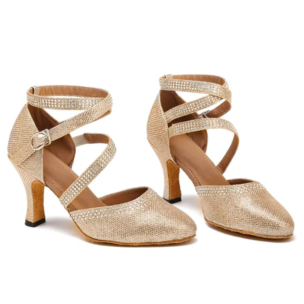 Women's White Crystal - Encrusted Strappy Dance Shoes, Soft Suede Sole & Round Toe, Elegant for Ballroom & Latin Dance