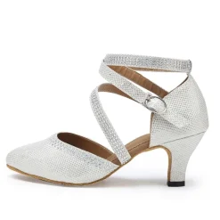 Women's White Crystal - Encrusted Strappy Dance Shoes, Soft Suede Sole & Round Toe, Elegant for Ballroom & Latin Dance