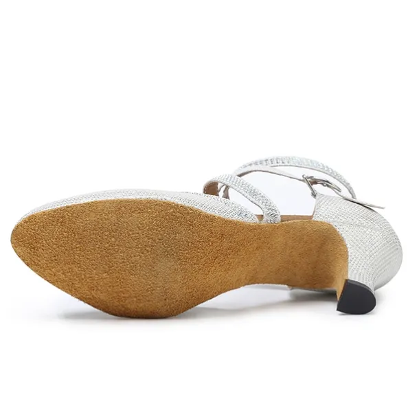 Women's White Crystal - Encrusted Strappy Dance Shoes, Soft Suede Sole & Round Toe, Elegant for Ballroom & Latin Dance