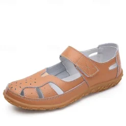 Women's White Cut-Out Faux Leather Sandals with Velcro Strap – Comfortable Casual Walking Shoes for Summer