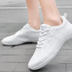 Women's White Dance Sneakers – Lightweight Breathable Performance Shoes for Jazz, Hip-Hop, Cheer, and Fitness