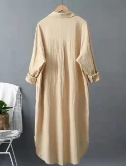 Women's White Dress Shirt Dress Cotton Linen Dress Midi Dress Office Vacation Linen Basic Casual Shirt Collar Button Long Sleeve Summer Spring Loose Fit Plain