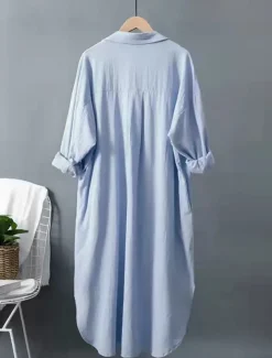 Women's White Dress Shirt Dress Cotton Linen Dress Midi Dress Office Vacation Linen Basic Casual Shirt Collar Button Long Sleeve Summer Spring Loose Fit Plain