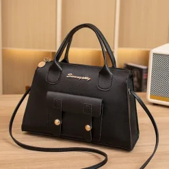 Women's White Faux Leather Handbag with Top Handle and Front Buckle Detail – Elegant Structured Satchel for Office, Travel, and Daily Use