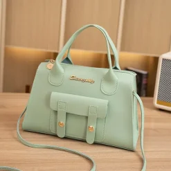 Women's White Faux Leather Handbag with Top Handle and Front Buckle Detail – Elegant Structured Satchel for Office, Travel, and Daily Use