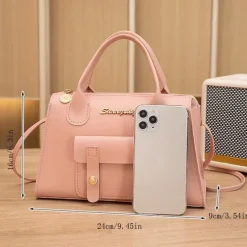 Women's White Faux Leather Handbag with Top Handle and Front Buckle Detail – Elegant Structured Satchel for Office, Travel, and Daily Use