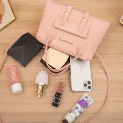 Women's White Faux Leather Handbag with Top Handle and Front Buckle Detail – Elegant Structured Satchel for Office, Travel, and Daily Use