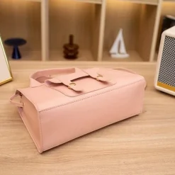 Women's White Faux Leather Handbag with Top Handle and Front Buckle Detail – Elegant Structured Satchel for Office, Travel, and Daily Use